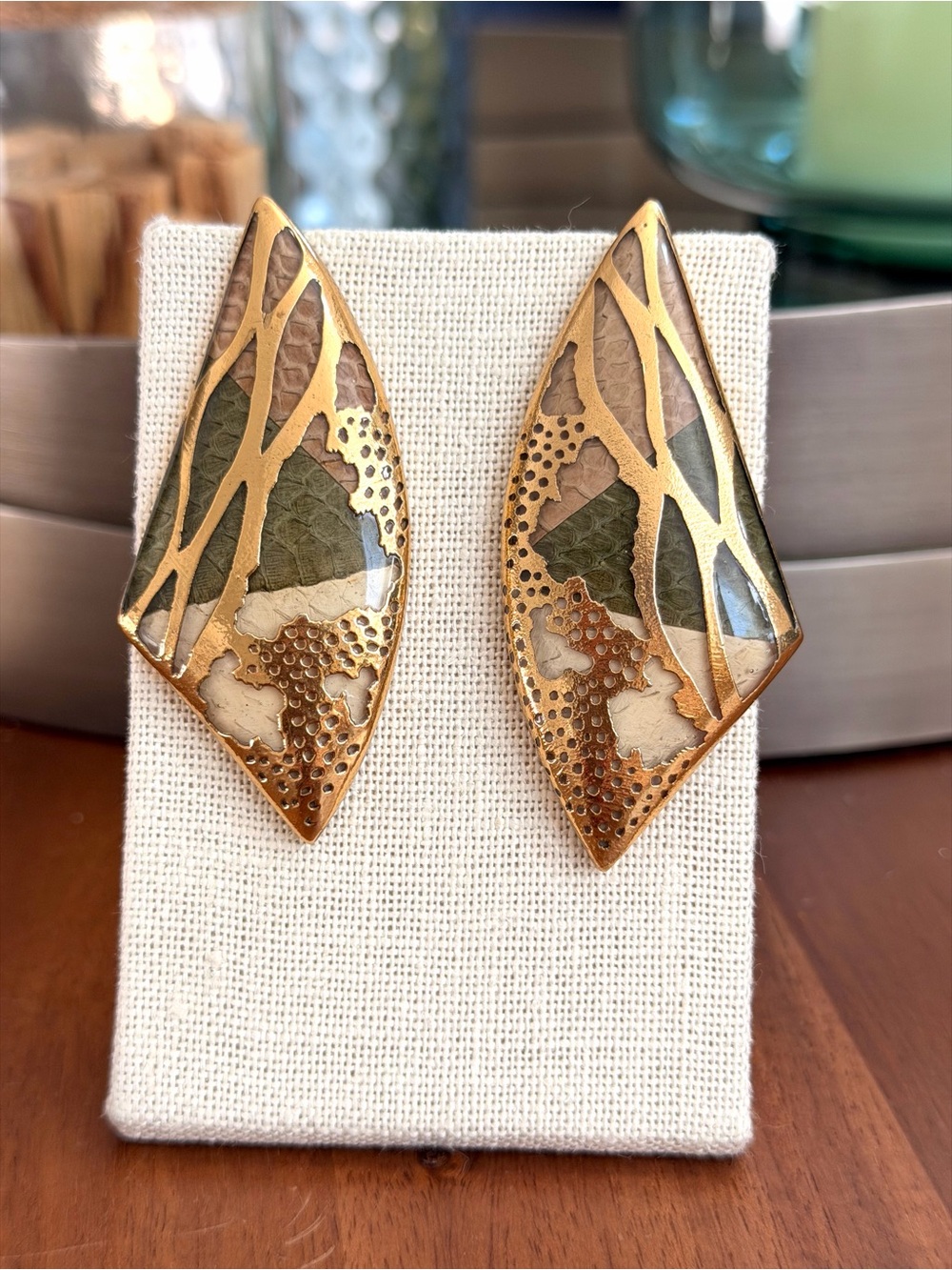 Karla Jordan Designer Gold Tone Modernist Statement Earrings Pierced